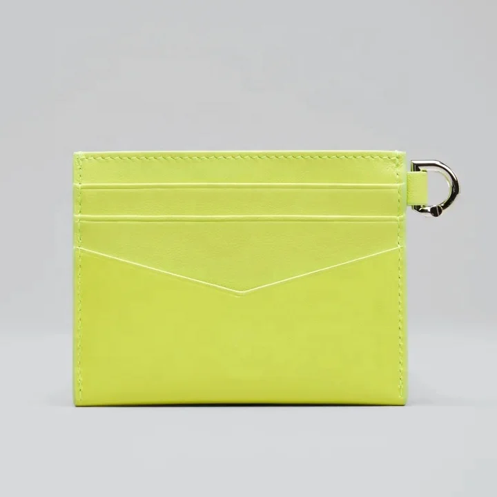 Designer Logo Smooth Leather Cardholder Soft Slim fluorescein Card Case