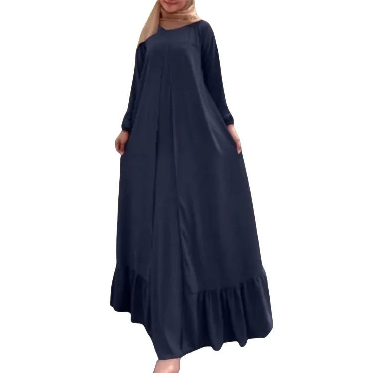 New Middle East Muslim Southeast Asia robe cotton linen loose casual long-sleeved modest dress jalabiya muslim women dress