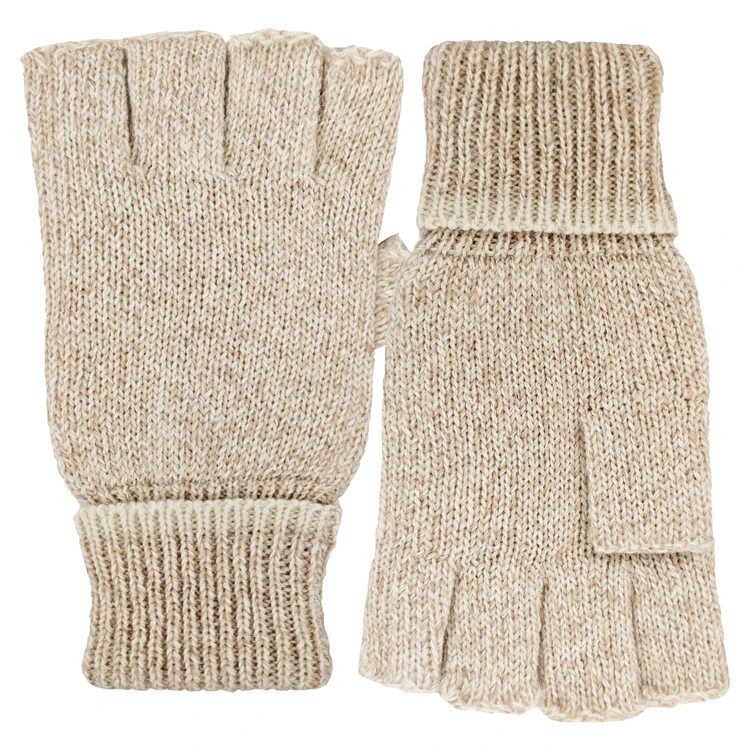 Knit Wool Ribbed Gloves Custom Half Finger Single Layer Wool Gloves For Outdoor Keep Warm