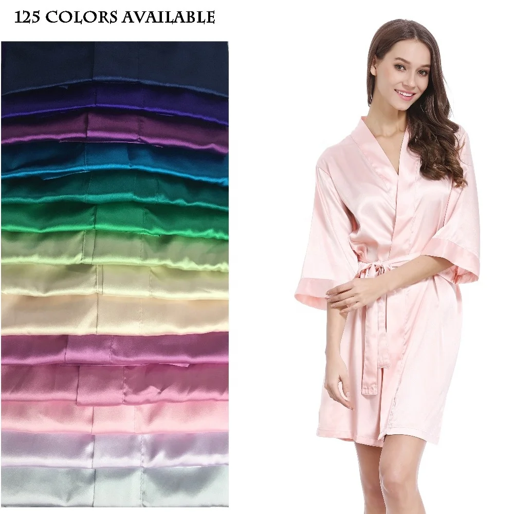 cheap silk like satin women kimono style wedding bath blank robe