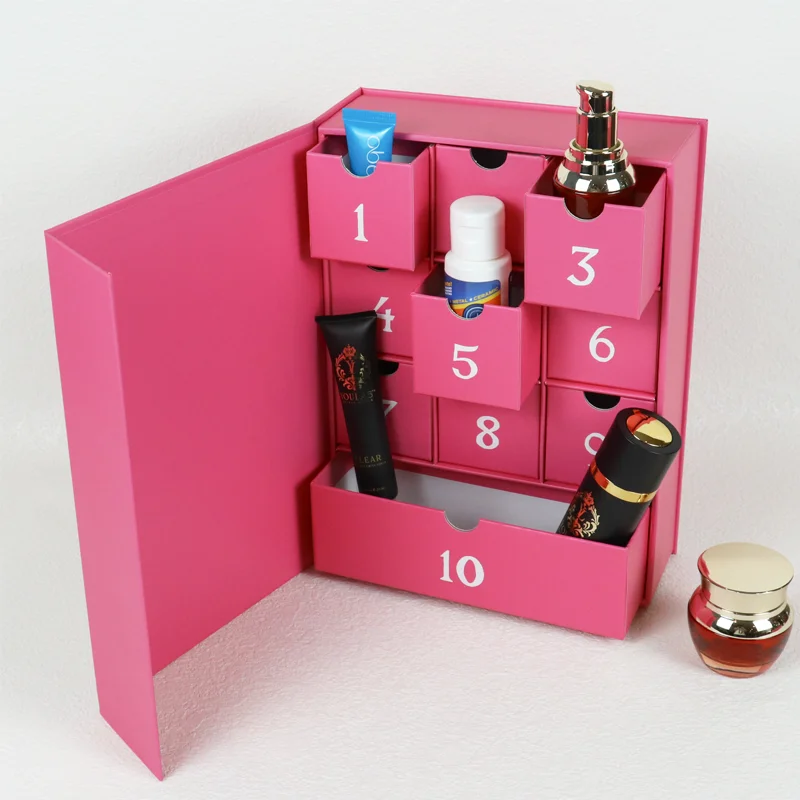 Recycle Custom Logo Wholesale Printing Empty Beauty Packaging Gift 10 Days Makeup Advent Calendar Box