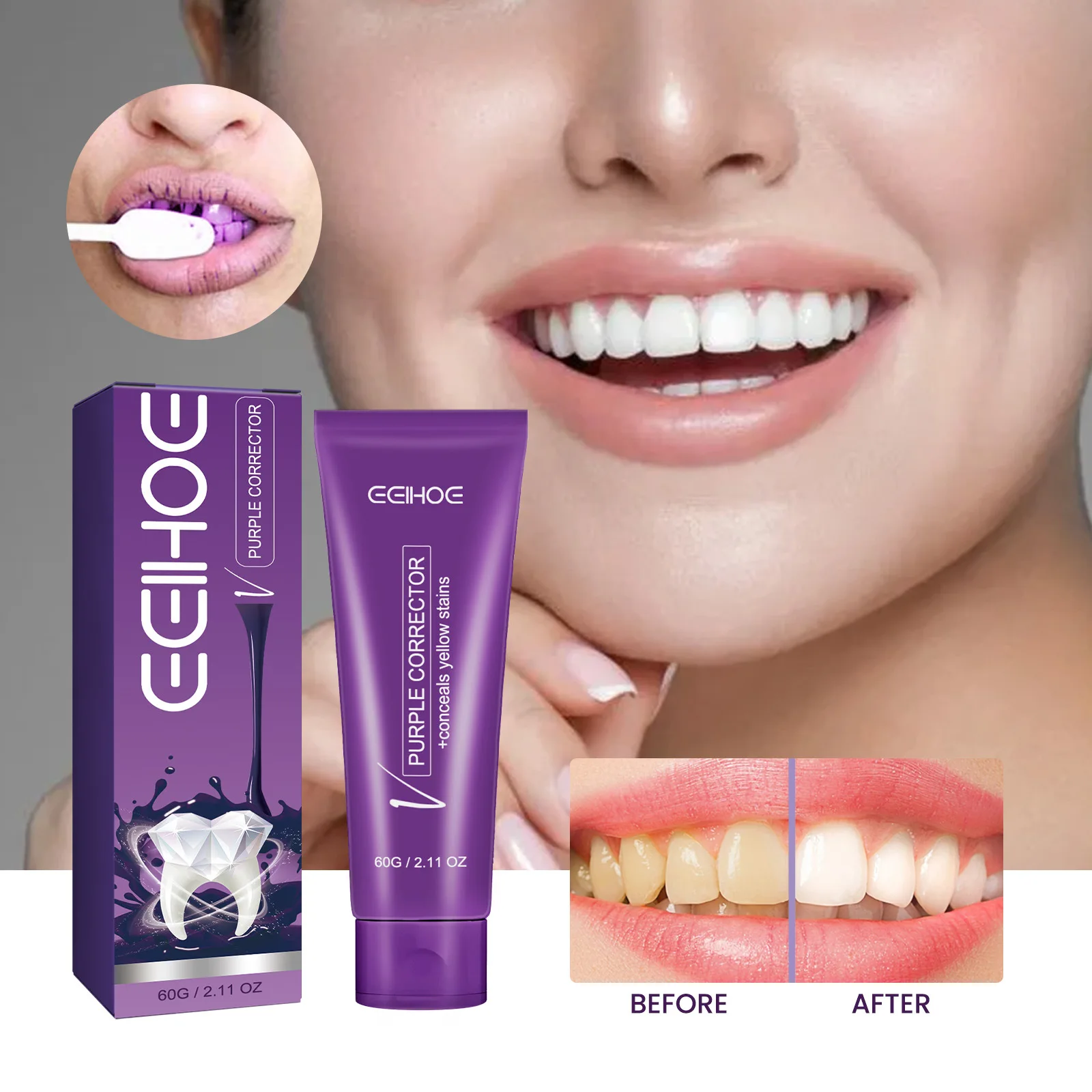 V34 Purple toothpaste teeth whitening 60g white teeth v34 colour corrector teeth whitening toothpaste at home