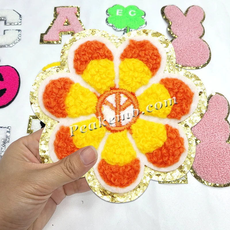 Chenille Star Patch for Bag  Self Adhesive Patch for Jacket Flower Patch for Girls Glitter Chenille Patch for Cosmetic Bag