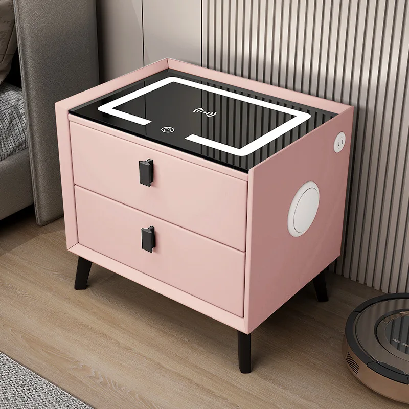 Solid Wood Smart Nightstand Light Luxury Premium Feeling Small Extremely Narrow Multifunctional Simple Bedroom Bedside Cabinet