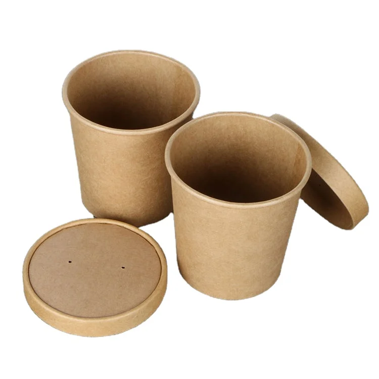 custom disposable food  kraft paper  round paper  soup bowl salad noodle bowl with lid
