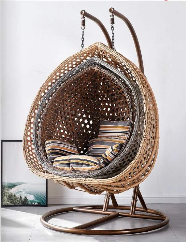 patio indoor swing chair garden outdoor rattan double hanging patio swing egg  chair with stand