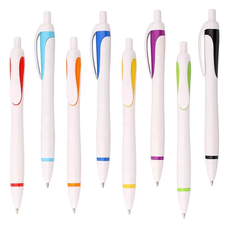 
Cheap stationery gift solid white barrel pen colored ring plastic pen ballpoint free sample 