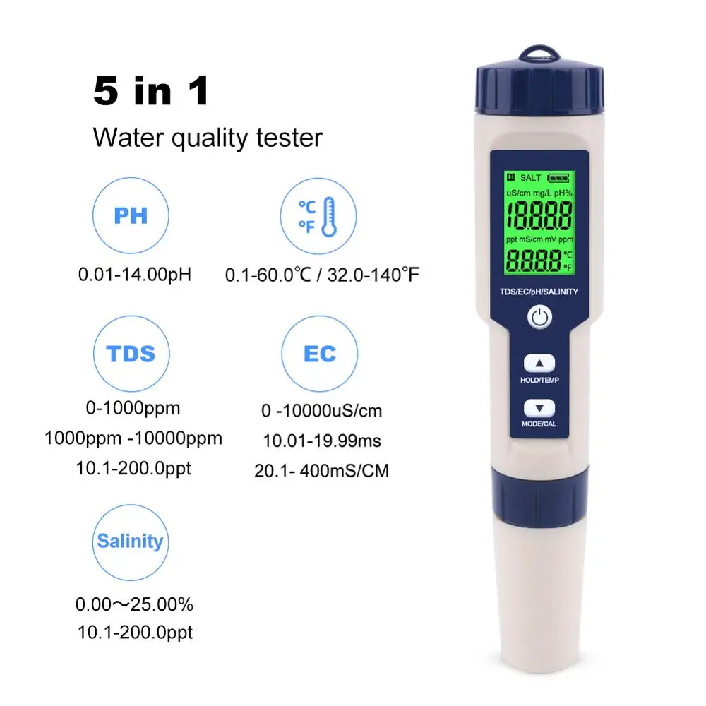 Factory supply Water-proof 7 in 1 multi-functional water test pen TDS/EC/TEMP PH meter