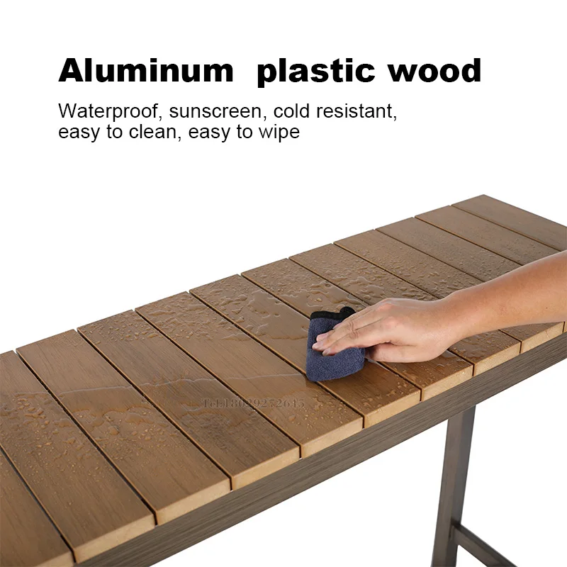 Outdoor Garden Bar Stool Restaurant Plastic Wood Furniture Set Terrace Bistro 2+1 Teak Colored bar Table bar Chairs