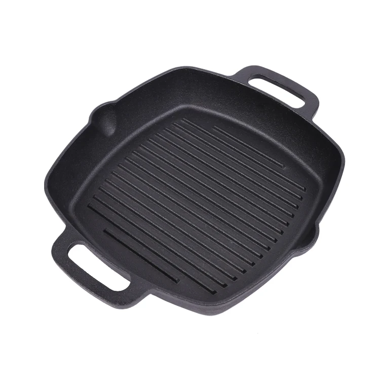 High quality hot selling non stick square cast iron cookware frying pan grill pan skillet pan with two handles
