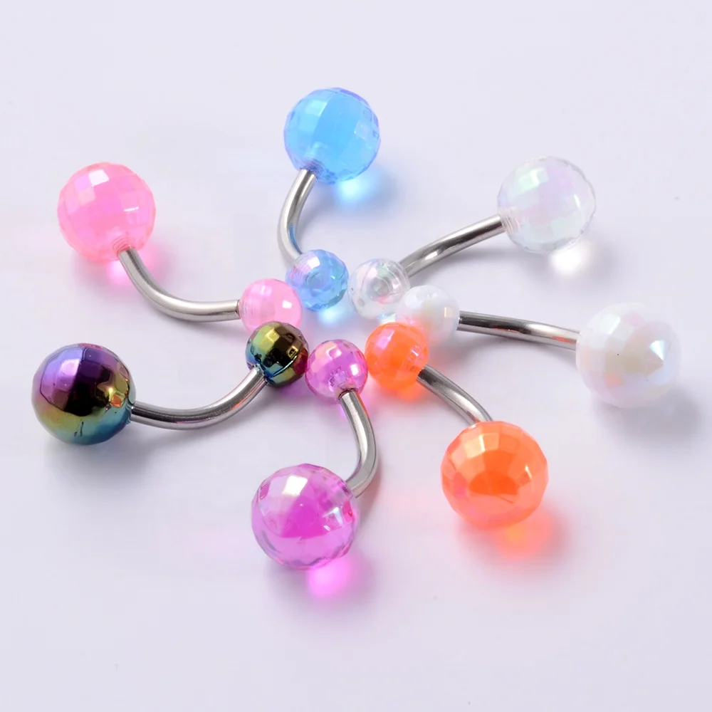 14G Surgical Steel Belly Piercing Acrylic Ball Button Rings Belly Piercing Curved Banana Body Jewelry Navel Piercing Rings