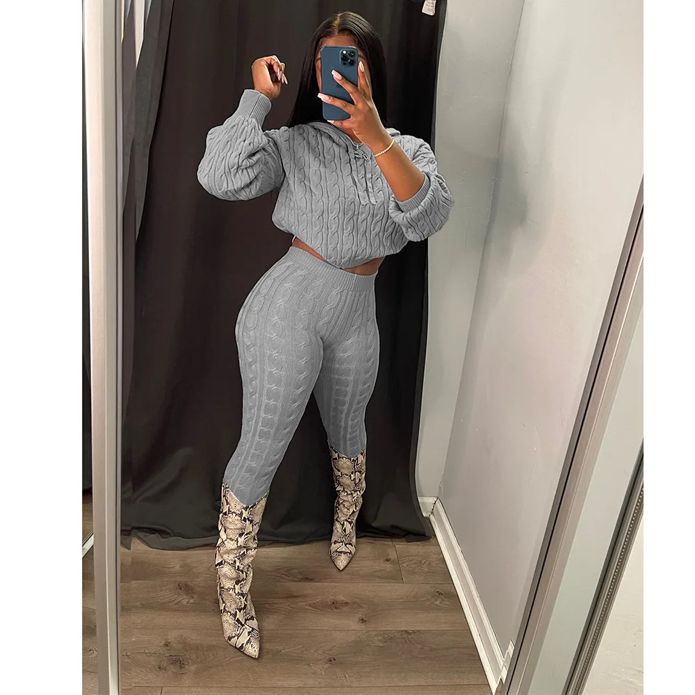 OLAF Women Two Piece Set Fall 2022 Knitted Sweater Pants Outfits Thick Material 2pc Winter Sets Youth Sweater Hoodies Set