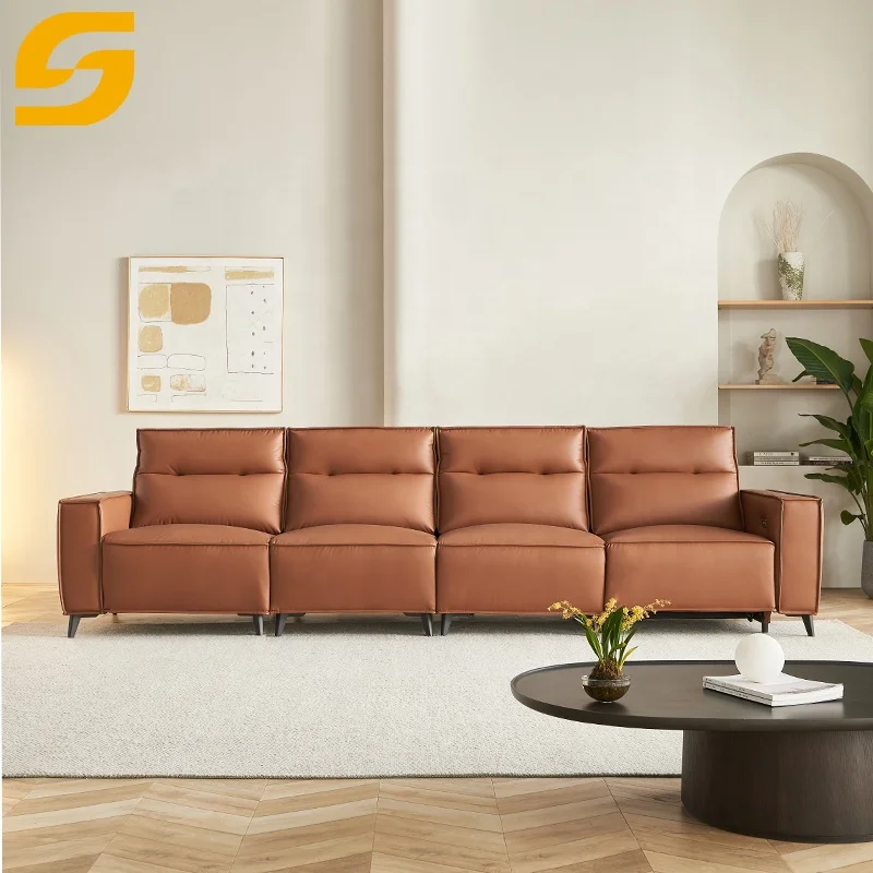 Wholesale Genuine Leather Electric Recliner Reclining Classic Smart Double Sofa Set For Home Furniture Living Room Villa Hotel