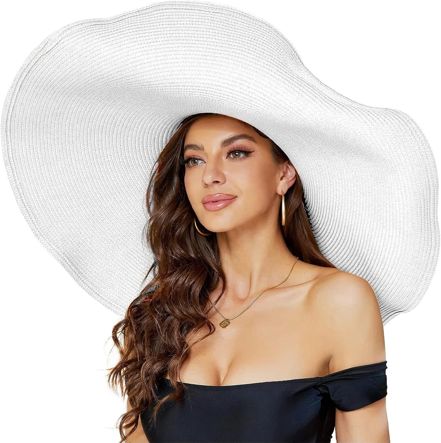 Oversized Beach Straw Hat for Women Fashion Large Wide Brim Visor Hats Handmade Roll Up Floppy Sun Hat for Summer Beach