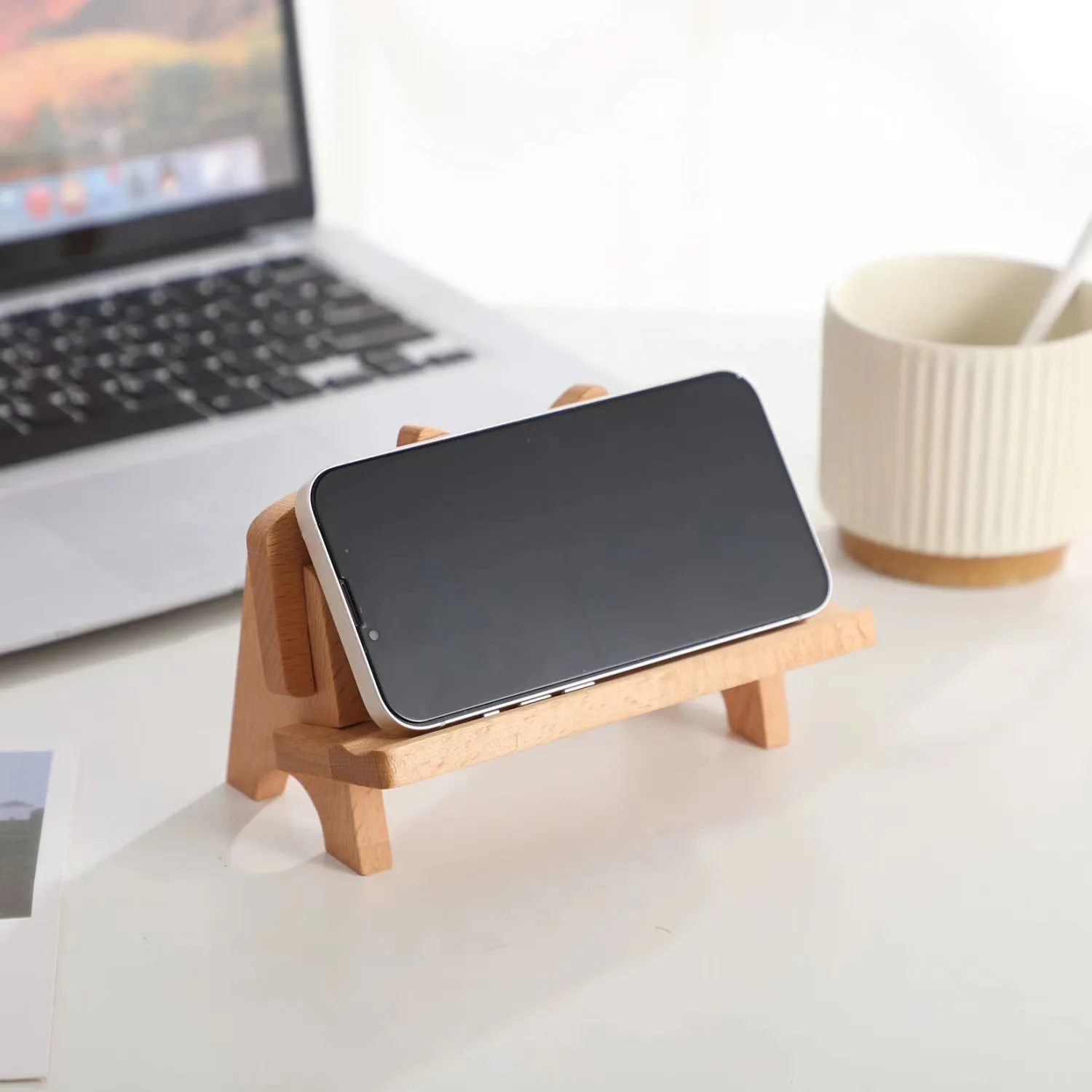 Bamboo Wooden Mobile Cell Phone Stand Desktop Tablet Holder For Phone
