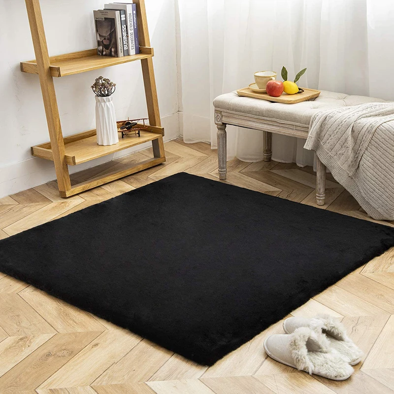 Polyester Fine Yarn Faux Rabbit Fur 500g 600g 800g 1000g 1200g Non slip backing Carpet Rugs for Home Living Room