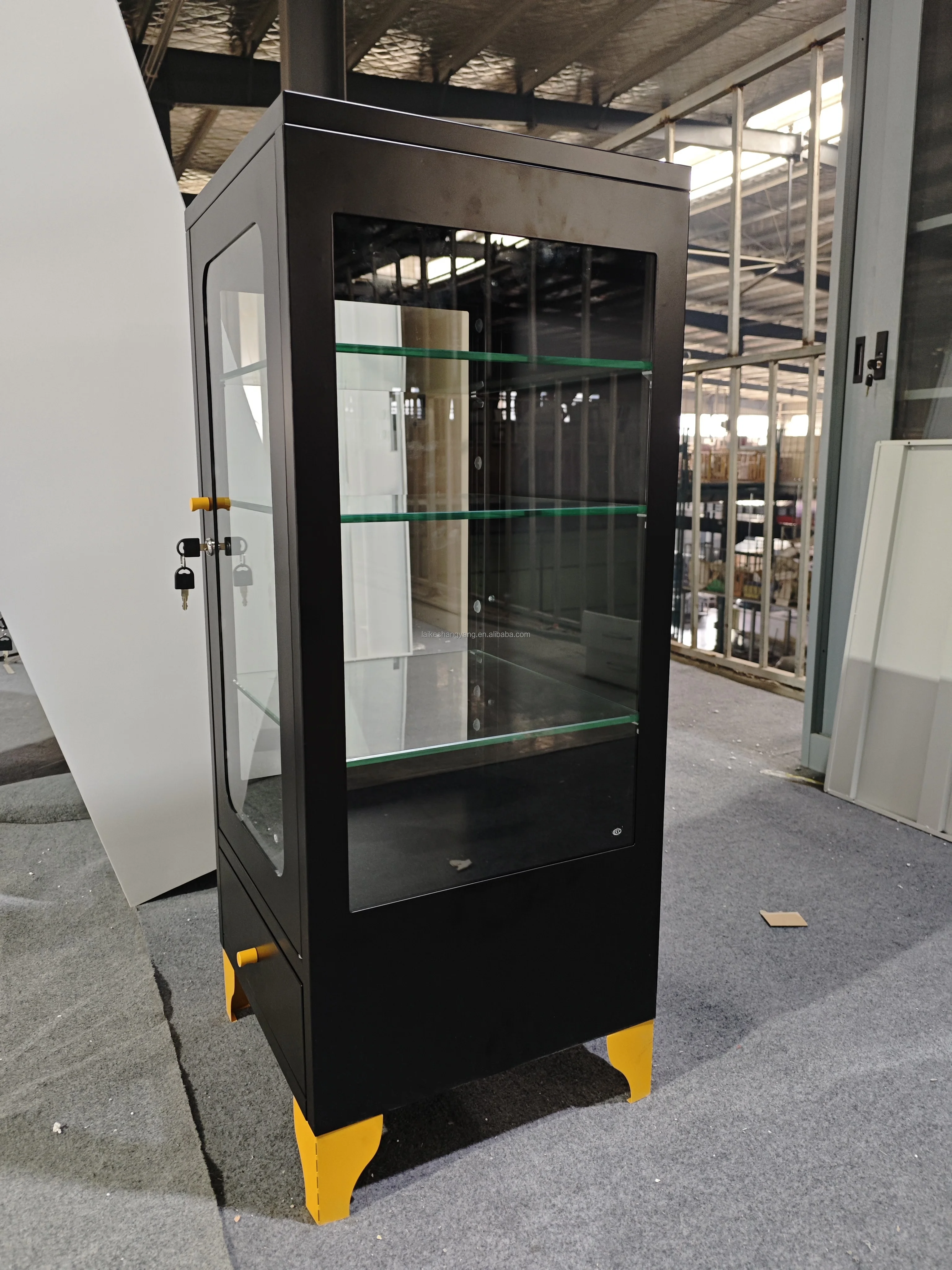 Modern Customized Black 3 Shelves Glass Display Cabinet Display Rack Showcase for CD Storage