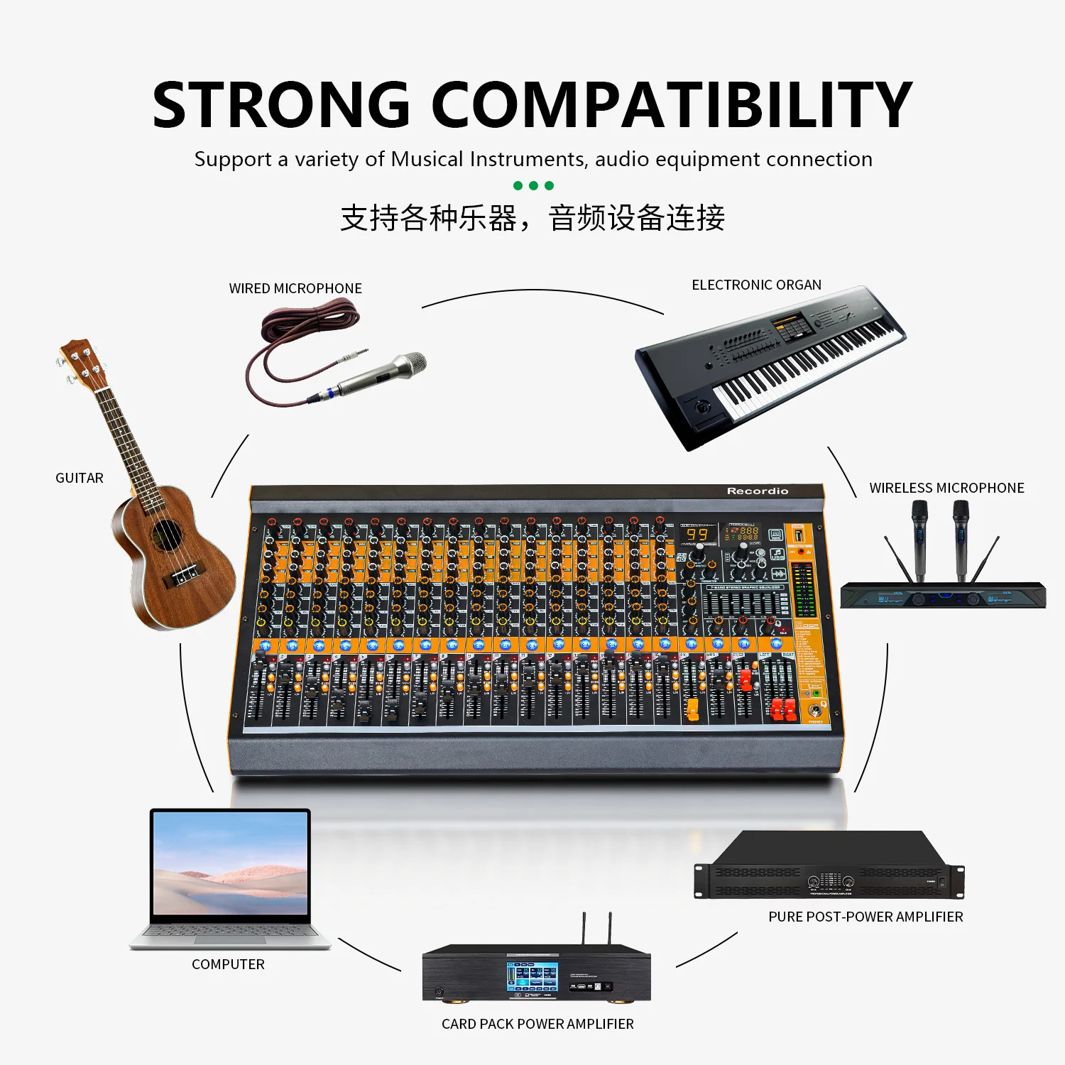 GAX-MV12 Professional Mixing Console Dual 7 Band Equalizer With Mute Switch for Each Channel