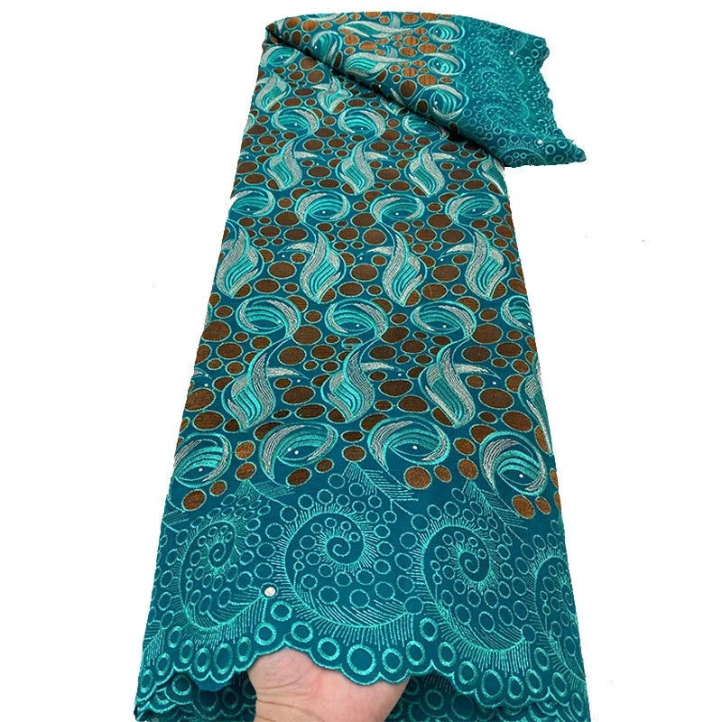 wholesale 10 colors polished cotton lace fabric French Swiss lace fabric embroidery lace fabric with rhinestone for women