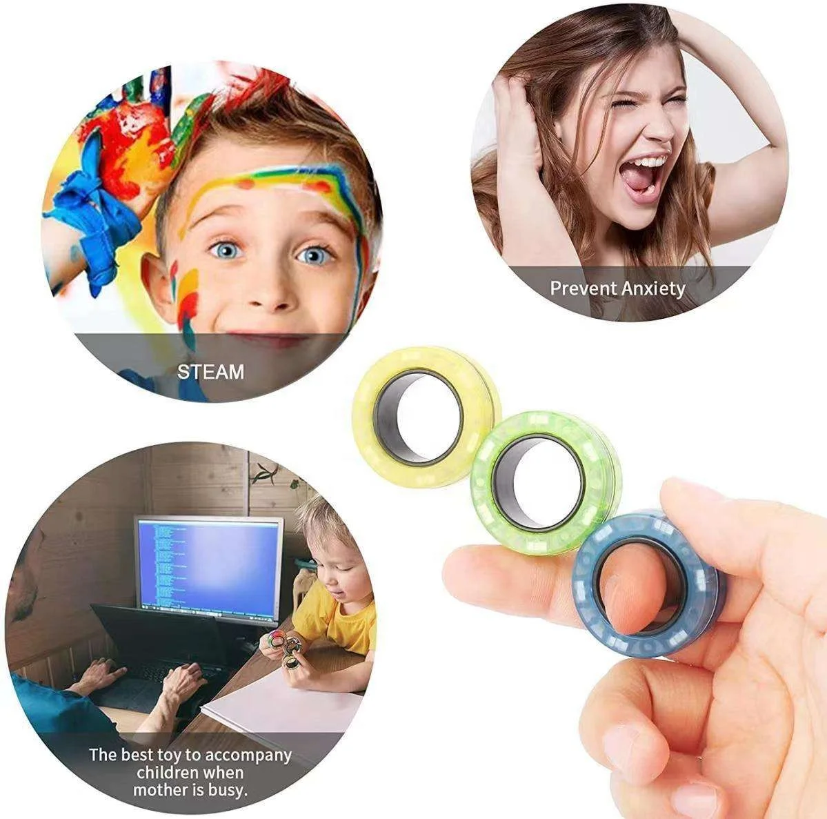 Magnetic Fidget Spinners Rings Idea Anxiety Decompression Fidget Toys For Kid Adult Relief Stress Creative Fidget Spinner Rings