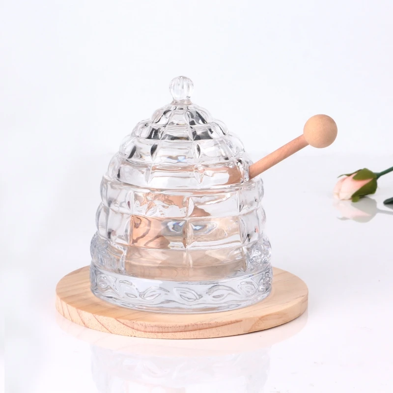 Free Sample High Quality Crystal Glass Honey Dish With Lid Hone Jar Container With Color Box Package