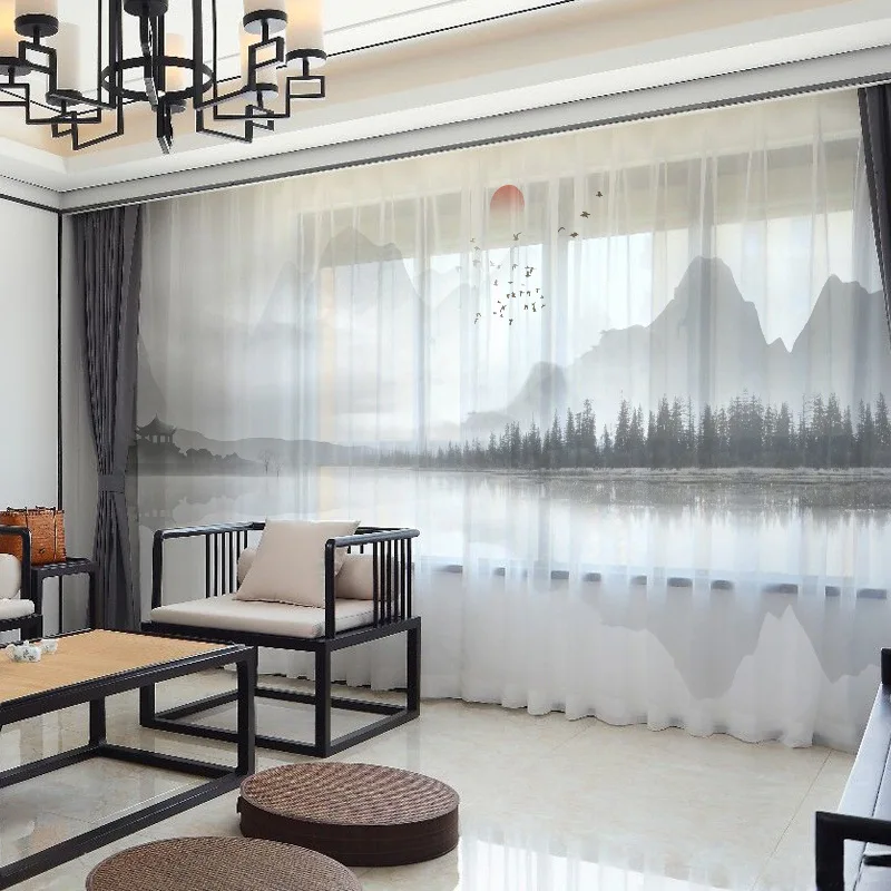 Modern New Chinese Ink Landscape Painting Living Room Study Bedroom Curtain Window Screen