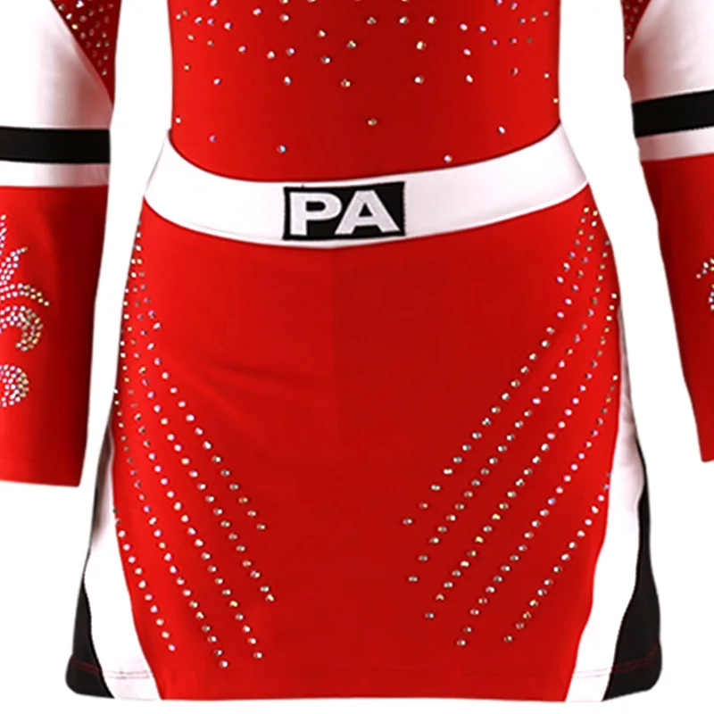 Wholesale Red High Quality Kids All Star Custom Rhinestone Cheerleading Uniforms With AB Crystal Cheer Practice Wear