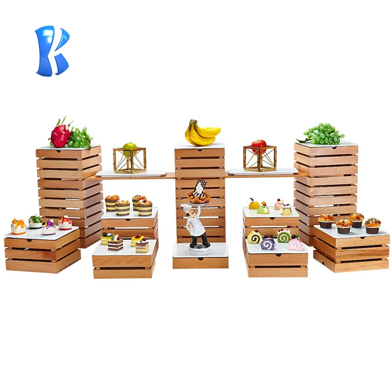 OKEY Japanese style cake food display stand buffet equipment dessert wood tray cupcake  wooden display stand