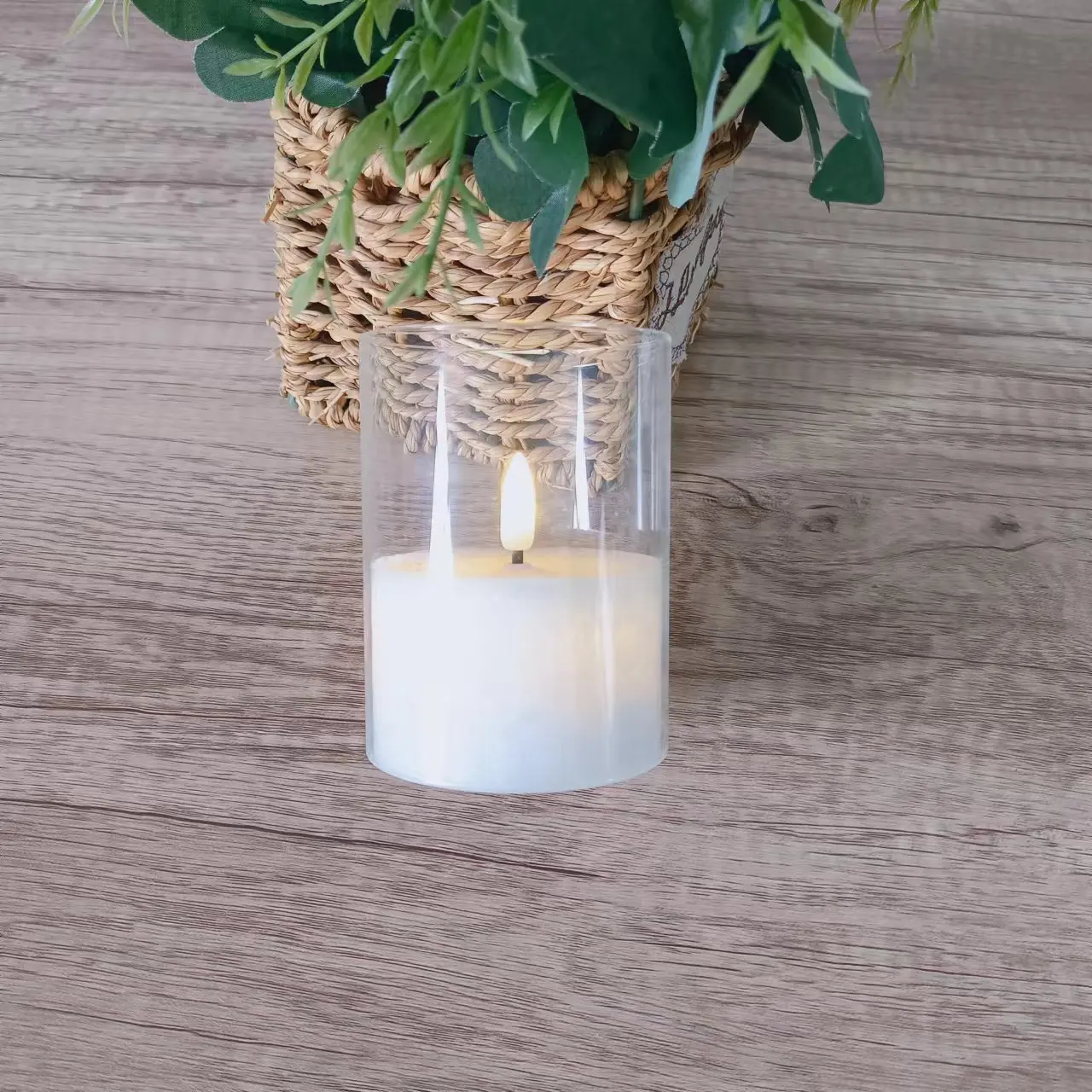 Wholesale Set of 3 Wedding Centerpieces Home Decoration Flickering 3D Real Flame White Paraffin Glass Pillar Led Candles