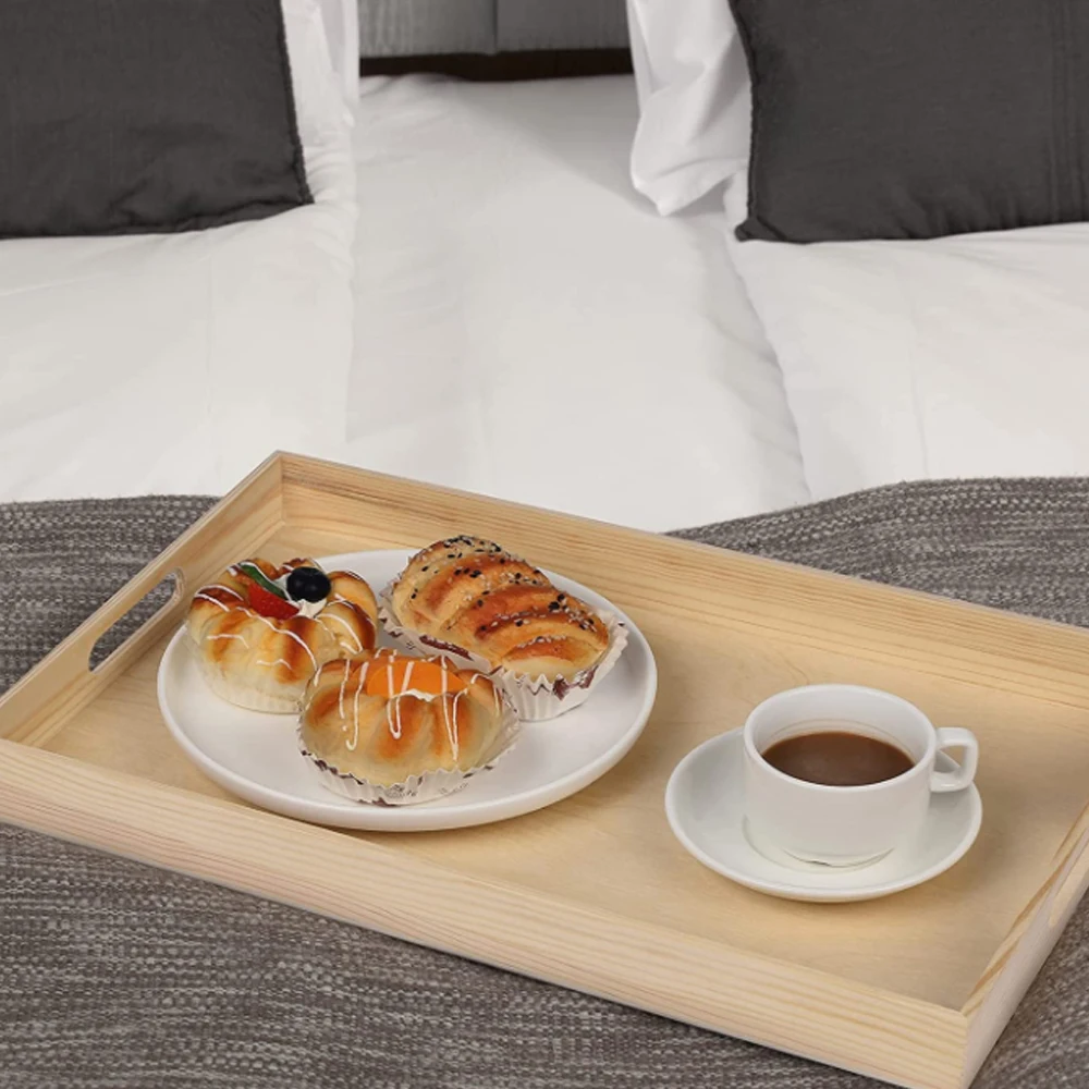 Manufacture Wooden Breakfast Serving Organizing Tray Wood Rectangular food Unfinished Serving Tray