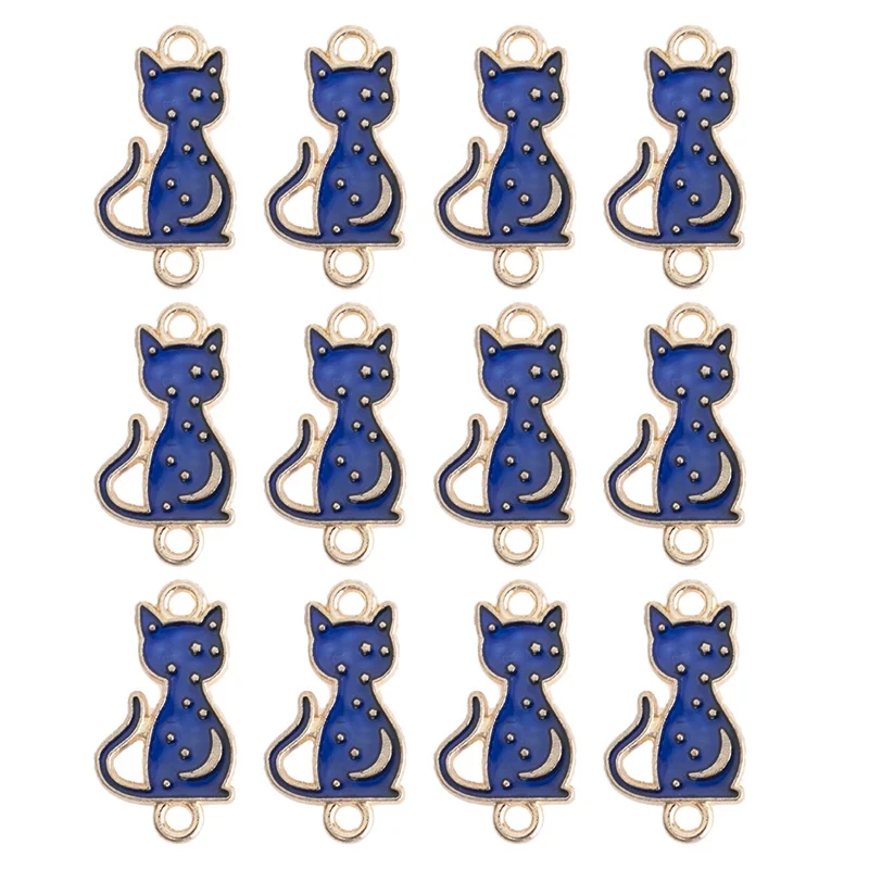 Fashion Alloy Enamel Cute Blue Sun Moon Cat metal Charms Pendants For Jewelry Making DIY Handmade Necklace Pendant Accessories