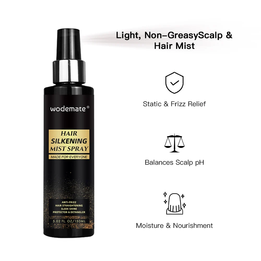 Wodemate Private Label Silkening Mist Hair Spray Leave In Hair Styling Strong Soft Hold Hair Spray