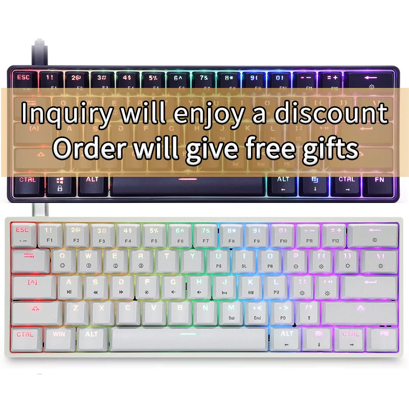 
GK61 SK61 Desktop computer 60% rgb backlight usb wired/blue tooth wireless gaming mechanical keyboard 