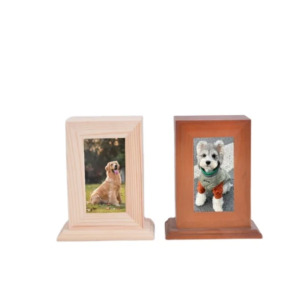 Pet wooden ash boxes pet body ashes dog urns with photo frames