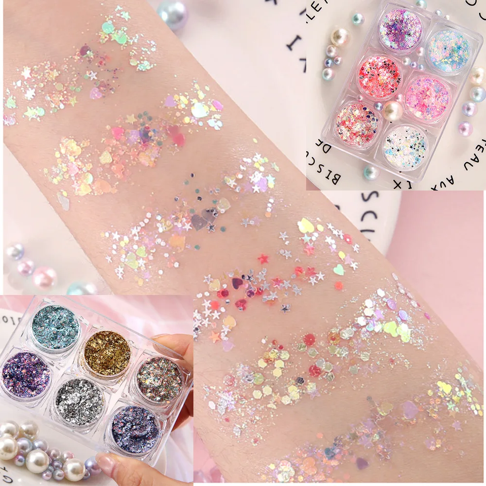 Charming multiple colors customized cosmetics 6 in a pack private label makeup eyeshadow glitter