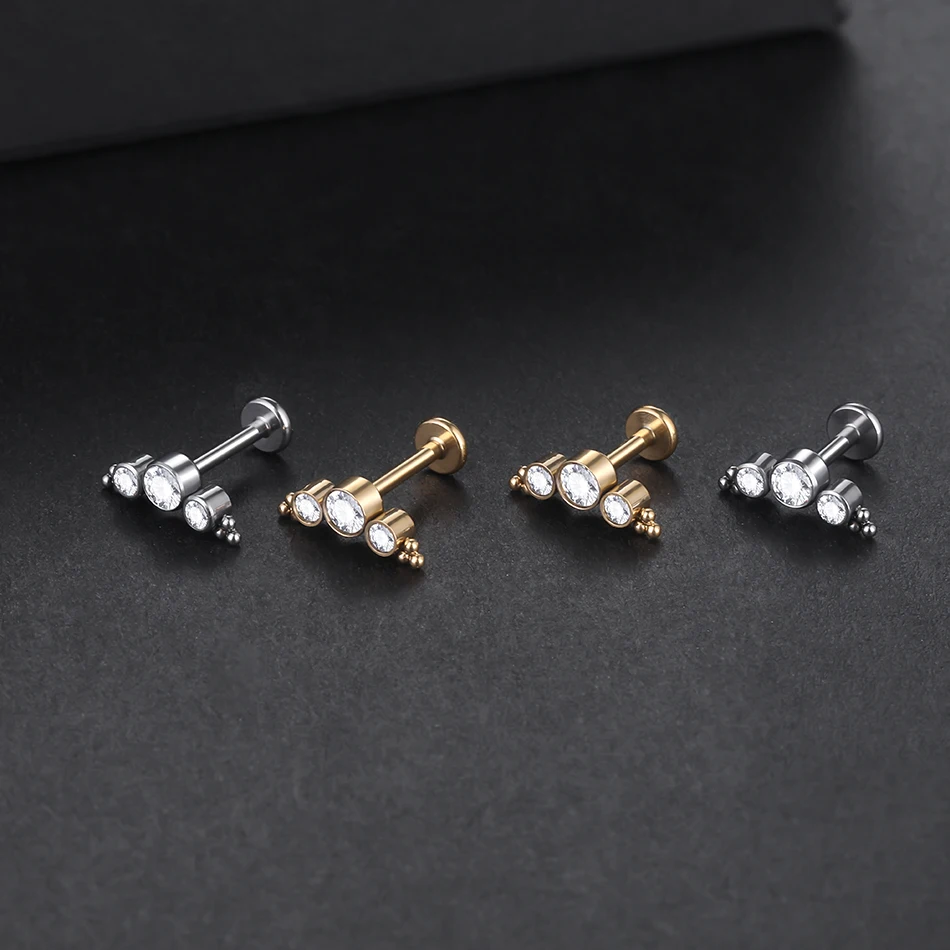 ASTM F136 Titanium 16G Internal Threaded CZ Labret Monroe Lip Piercing Ear Cartilage Tragus Piercing Earring Studs Jewelry