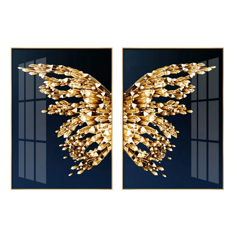 
Factory modern golden butterfly wings pattern home decoration painting aluminum alloy frame art painting 