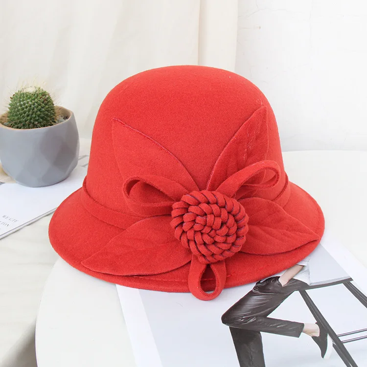 BESTELLA Brand Wholesale custom logo vintage fashion  Elegant winter floral Fedora Bucket Hat Bowler Women Church Flapper Hat