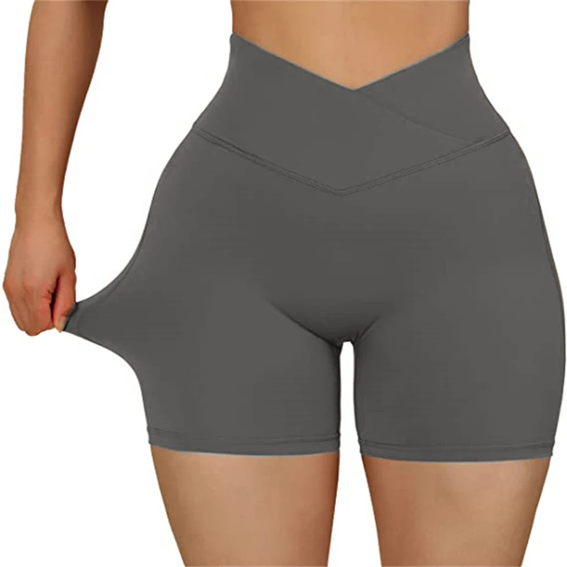 V-Shaped High Waist Hip Lifting Yoga Shorts Women Summer Pink Workout Sports Shorts For Gym Training Scrunch Butt Biker Shorts