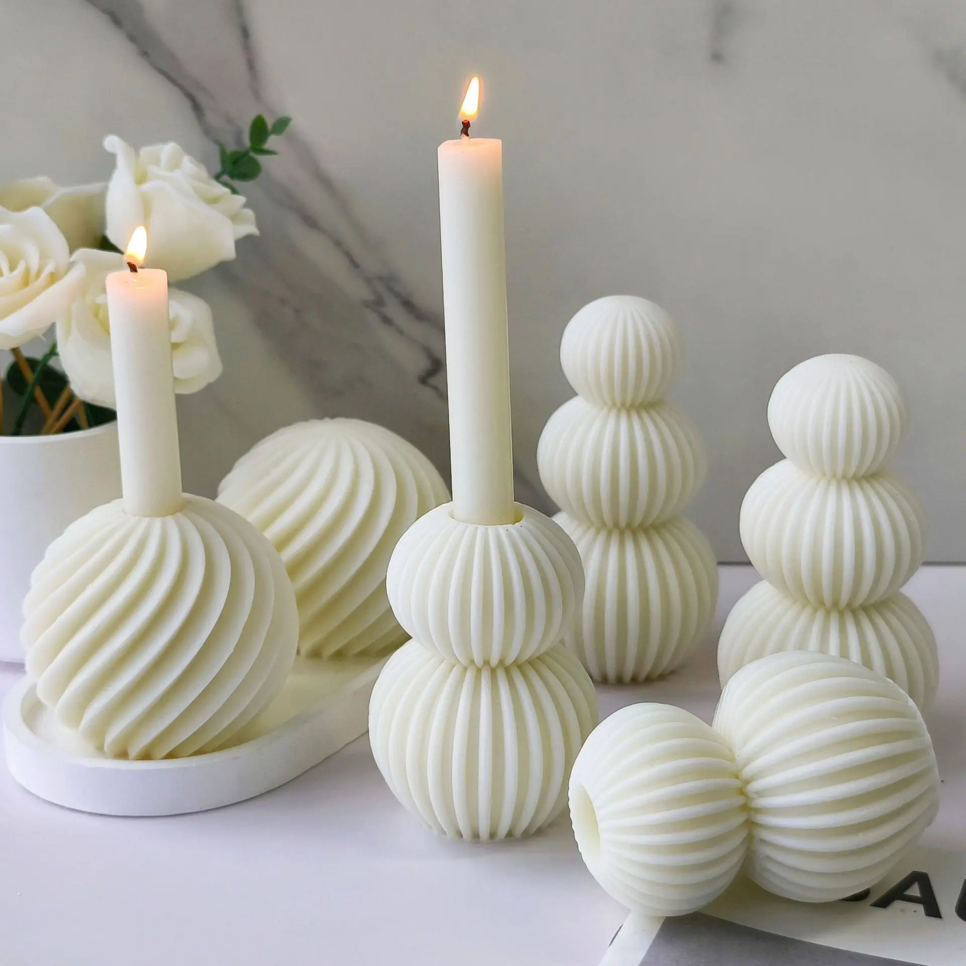Early Riser Origami Ball Aromatherapy Candle Mold Geometric Striped Column Resin Plaster Ornament Mold Wholesale