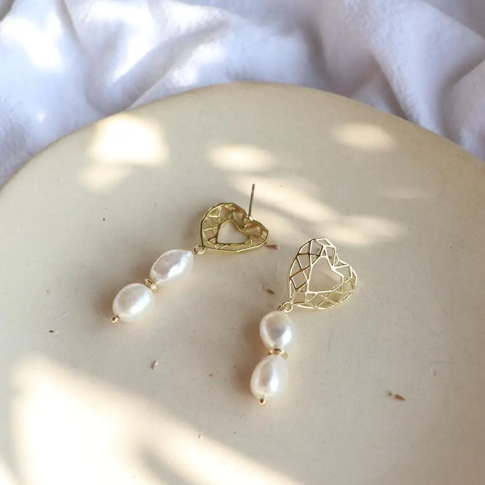 
2021 natural pearl geometric drop long gold plated jewelry 925 Sterling silver earrings pearl 