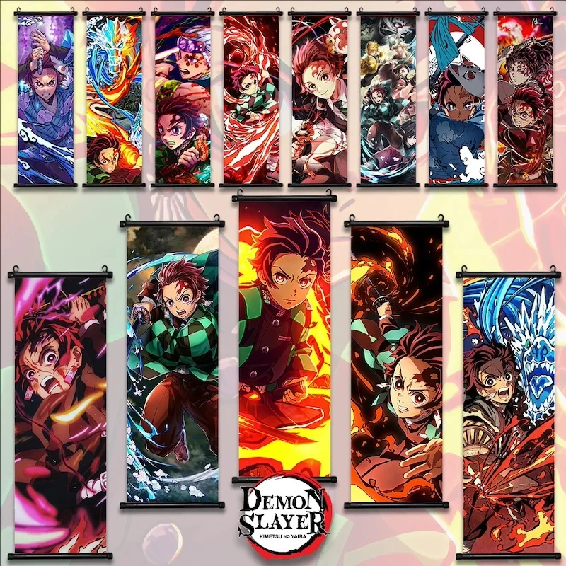 Custom Demon Slayer Anime Wall Scroll Canvas Hanging Painting Home Decor for Anime Wall Art Room Decoration Display Accessories