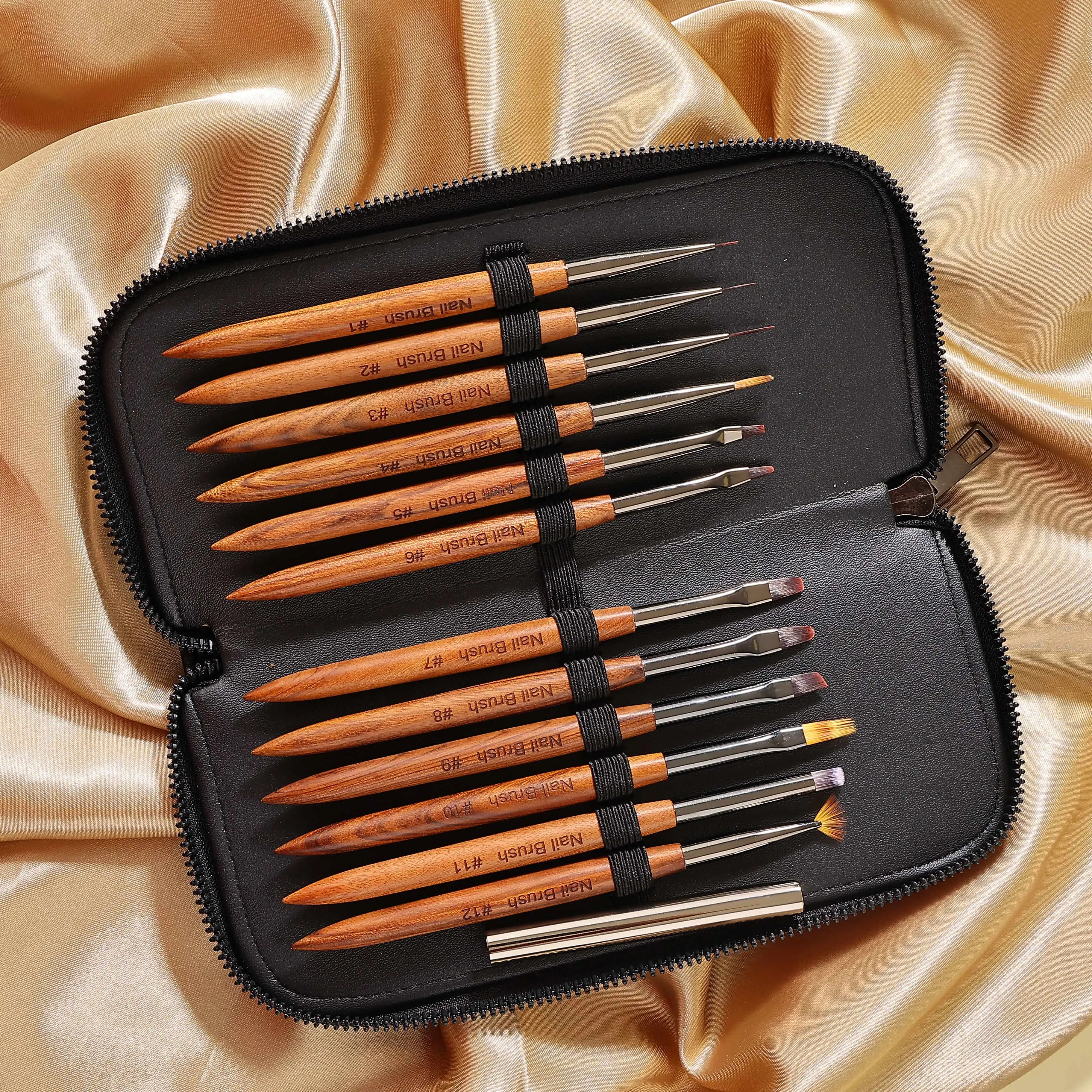 Professional Wooden Handle Nail Brush Set Superior Quality Acrylic Nail Brush Art With 12 Different Types Art Manicure Brush Set