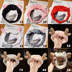 Women Girl Wash Face Cute Hair Band Makeup Plush Headwear Cat Bunny Ears Hairband Korea Elastic Velvet Bow Knot Headband