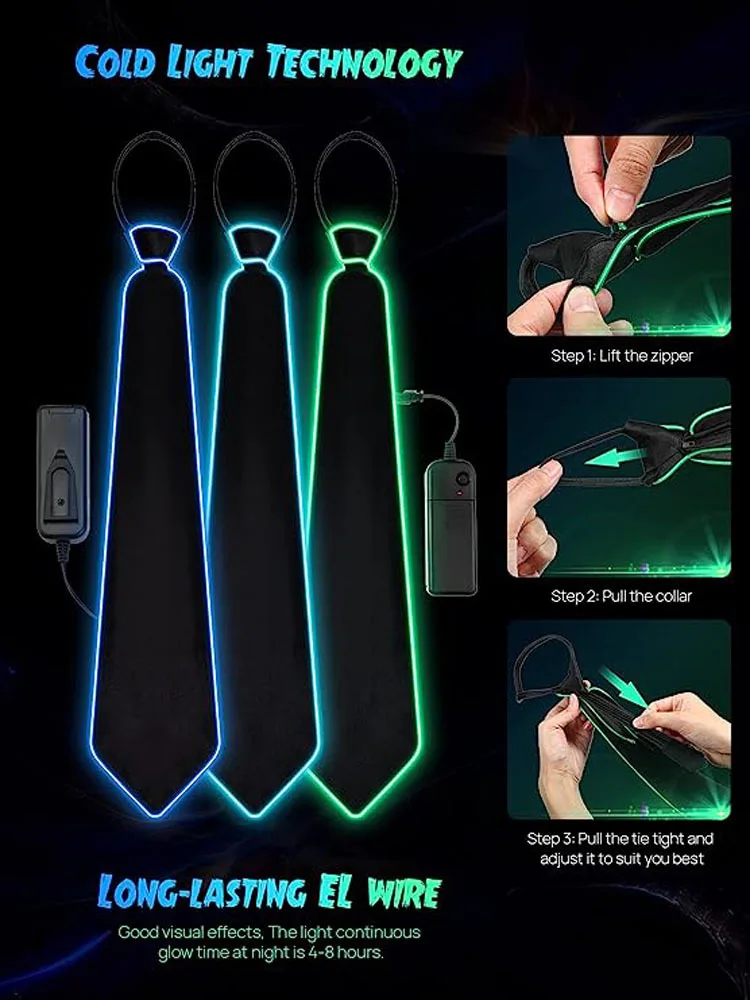 Flashing EL Wire Tie-Led Party Neon Light Neck Tie Bowtie party Decoration for Halloween Christmas Birthday Wedding