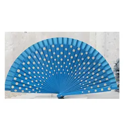 Customized screenprinted Solid Color Handmade Hand Held Spanish wood Folding  Fan for Dance or promotion