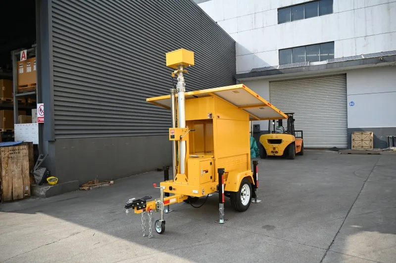 4G 5G Starlink Mobile CCTV Trailer Hybrid Solar Tower With Charger And Inverter