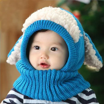 Winter Warm Beanie Baby Kids Boy & Girls Hats Toddler Cute Hooded Scarf Earflap Knit Wool Caps with Ears  Z0013-1