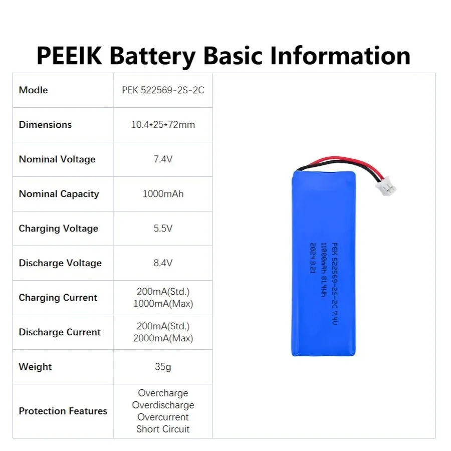 PEK Portable Audio Player Mini Refrigerator Wireless Keyboard RC Cars 522569-2S-2C1000mAh7.4VHigh Energy Conversion Efficiency
