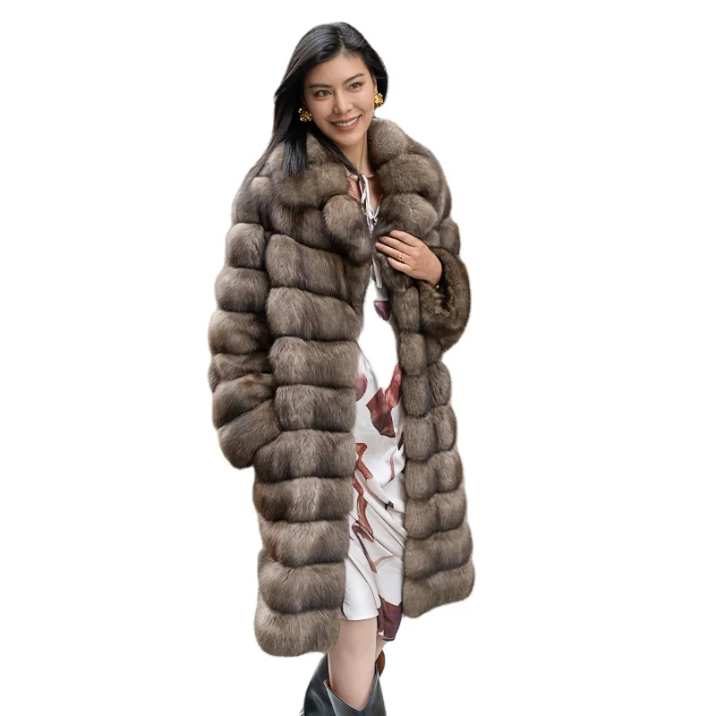 Sable Russia Winter Warm Mid Length Style Large Lapel Real Mink Fur Coat Pocket Oversize Trench Coats Real Sable Fur Coat